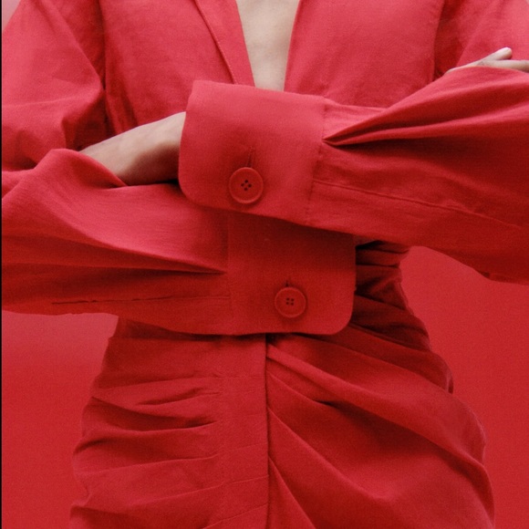 ZARA Draped Linen Blend Mini Dress - Picture 4 of 9